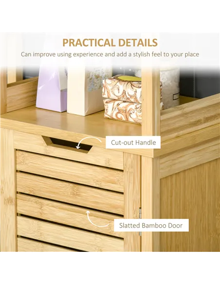 kleankin Tall Bathroom Cabinet, Slim Storage Cabinet, Tallboy Bamboo Storage Unit with 3-Tier Storage Shelves and Freestanding O