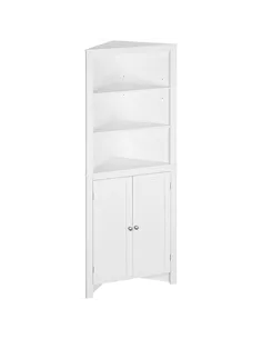 kleankin Triangle Bathroom Cabinet, Corner Bathroom Storage Unit with Cupboard and 3-Tier Shelves, Free Standing, White