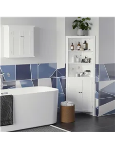 kleankin Triangle Bathroom Cabinet, Corner Bathroom Storage Unit with Cupboard and 3-Tier Shelves, Free Standing, White 2