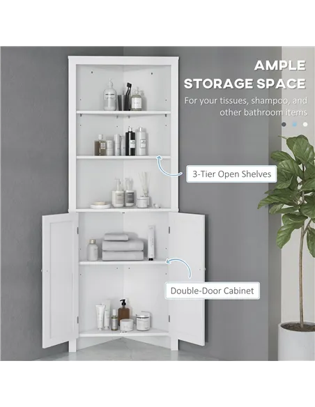 kleankin Triangle Bathroom Cabinet, Corner Bathroom Storage Unit with Cupboard and 3-Tier Shelves, Free Standing, White