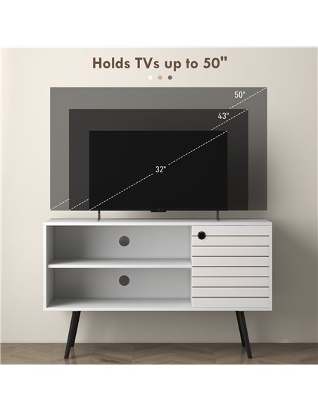 HOMCOM Duo Storage TV Unit, with Striped Door - White