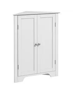 kleankin Triangle Bathroom Cabinet, Corner Bathroom Storage Unit with Adjustable Shelf and Recessed Door, Free Standing, White