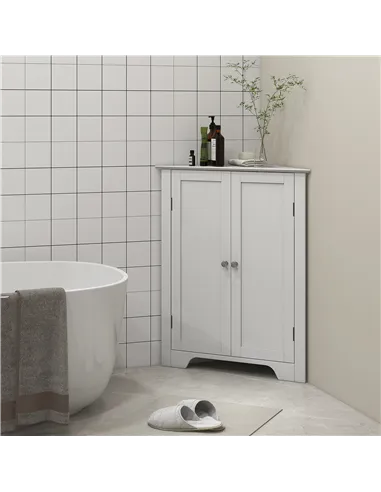 kleankin Triangle Bathroom Cabinet, Corner Bathroom Storage Unit with Adjustable Shelf and Recessed Door, Free Standing, White