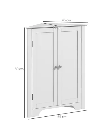 kleankin Triangle Bathroom Cabinet, Corner Bathroom Storage Unit with Adjustable Shelf and Recessed Door, Free Standing, White