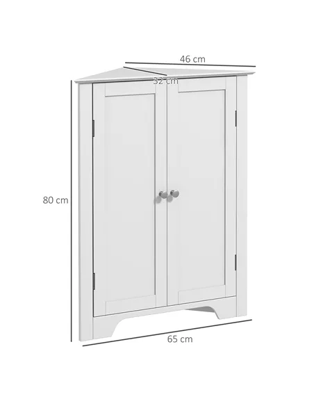 kleankin Triangle Bathroom Cabinet, Corner Bathroom Storage Unit with Adjustable Shelf and Recessed Door, Free Standing, White