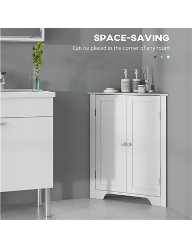 kleankin Triangle Bathroom Cabinet, Corner Bathroom Storage Unit with Adjustable Shelf and Recessed Door, Free Standing, White
