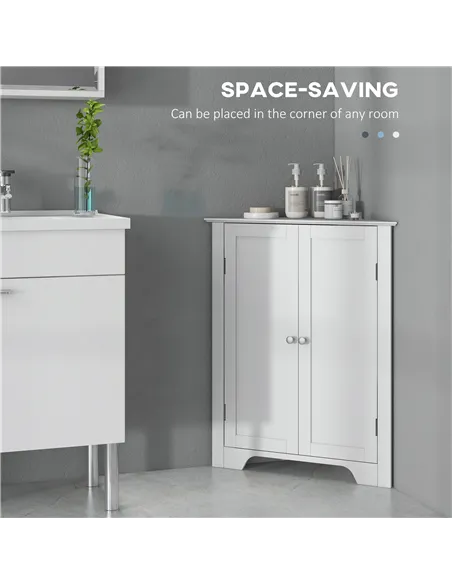 kleankin Triangle Bathroom Cabinet, Corner Bathroom Storage Unit with Adjustable Shelf and Recessed Door, Free Standing, White