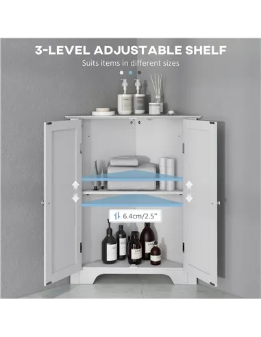 kleankin Triangle Bathroom Cabinet, Corner Bathroom Storage Unit with Adjustable Shelf and Recessed Door, Free Standing, White