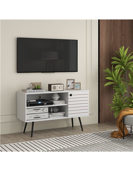 HOMCOM Duo Storage TV Unit, with Striped Door - White