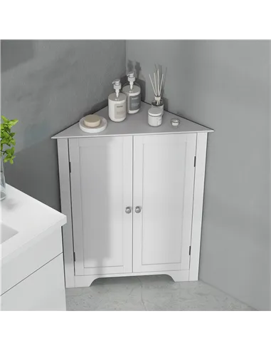 kleankin Triangle Bathroom Cabinet, Corner Bathroom Storage Unit with Adjustable Shelf and Recessed Door, Free Standing, White