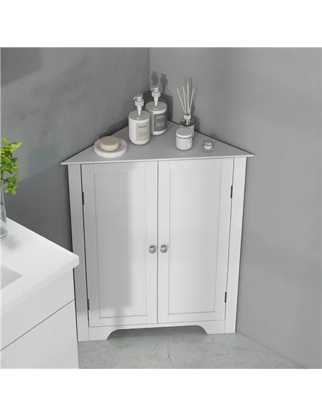 kleankin Triangle Bathroom Cabinet, Corner Bathroom Storage Unit with Adjustable Shelf and Recessed Door, Free Standing, White