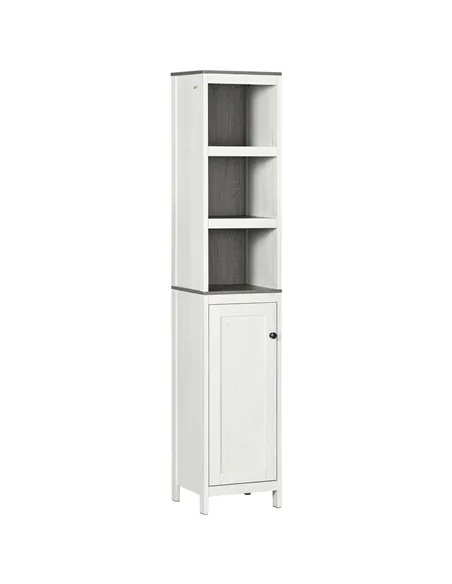 kleankin Tall Bathroom Storage Cabinet, Freestanding Tower Cabinet with 3 Open Shelves and Adjustable Shelf, Antique White
