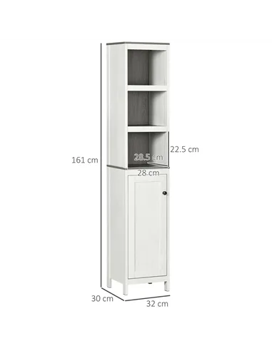 kleankin Tall Bathroom Storage Cabinet, Freestanding Tower Cabinet with 3 Open Shelves and Adjustable Shelf, Antique White