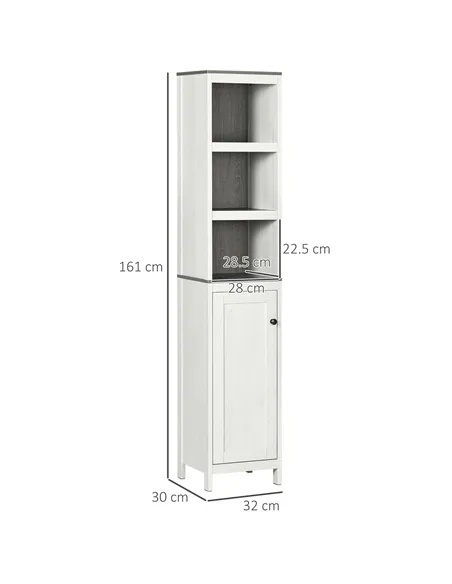 kleankin Tall Bathroom Storage Cabinet, Freestanding Tower Cabinet with 3 Open Shelves and Adjustable Shelf, Antique White
