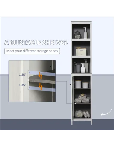 kleankin Tall Bathroom Storage Cabinet, Freestanding Tower Cabinet with 3 Open Shelves and Adjustable Shelf, Antique White