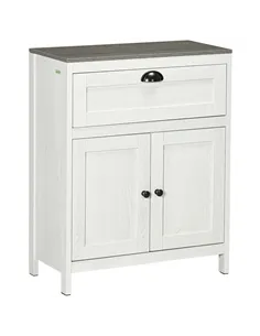kleankin Bathroom Floor Cabinet, Freestanding Storage Cupboard with Drawer, Double Door Cabinet and Adjustable Shelf, White