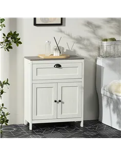 kleankin Bathroom Floor Cabinet, Freestanding Storage Cupboard with Drawer, Double Door Cabinet and Adjustable Shelf, White 2