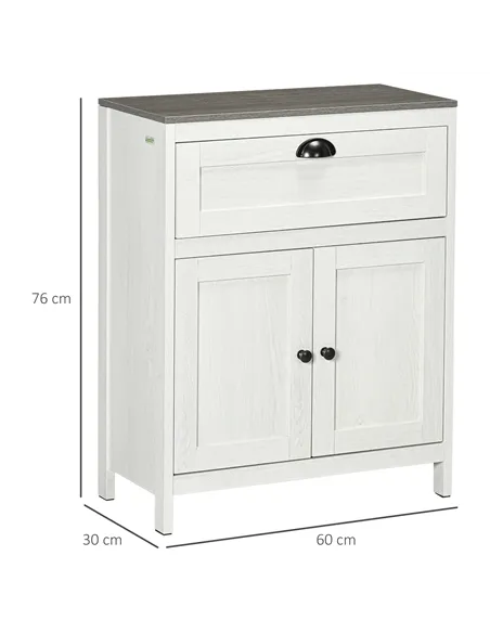 kleankin Bathroom Floor Cabinet, Freestanding Storage Cupboard with Drawer, Double Door Cabinet and Adjustable Shelf, White