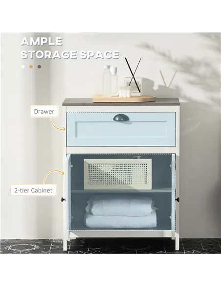 kleankin Bathroom Floor Cabinet, Freestanding Storage Cupboard with Drawer, Double Door Cabinet and Adjustable Shelf, White