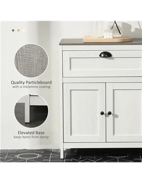 kleankin Bathroom Floor Cabinet, Freestanding Storage Cupboard with Drawer, Double Door Cabinet and Adjustable Shelf, White