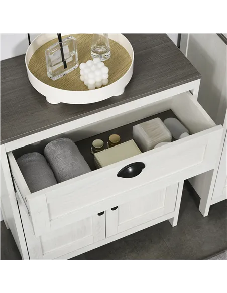 kleankin Bathroom Floor Cabinet, Freestanding Storage Cupboard with Drawer, Double Door Cabinet and Adjustable Shelf, White