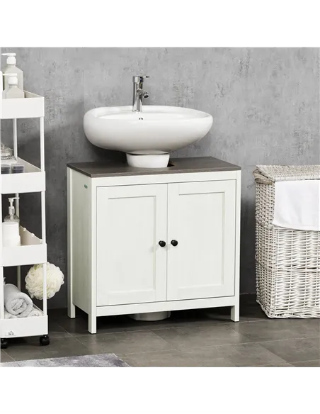 kleankin Modern Bathroom Sink Cabinet, Floor Standing Under Sink Cabinet, Freestanding Storage Cupboard with Adjustable Shelf, D