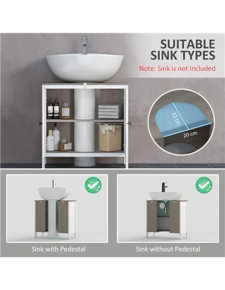 kleankin Modern Bathroom Sink Cabinet, Floor Standing Under Sink Cabinet, Freestanding Storage Cupboard with Adjustable Shelf, D