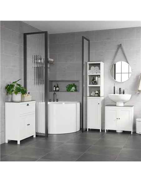 kleankin Modern Bathroom Sink Cabinet, Floor Standing Under Sink Cabinet, Freestanding Storage Cupboard with Adjustable Shelf, D