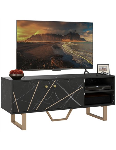 HOMCOM TV Stand Cabinet for TVs up to 50 Inches, TV Unit with Storage Shelves and Cupboard for Living Room, Black Marble Tone