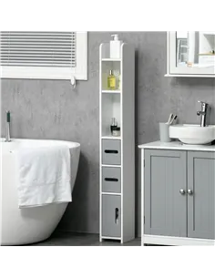 kleankin Modern Bathroom Storage Cabinet, Freestanding Tall Bathroom Cabinet with Open Shelves and 3 Cupboards with Door, for Be 2