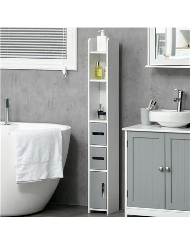 kleankin Modern Bathroom Storage Cabinet, Freestanding Tall Bathroom Cabinet with Open Shelves and 3 Cupboards with Door, for Be