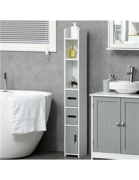 kleankin Modern Bathroom Storage Cabinet, Freestanding Tall Bathroom Cabinet with Open Shelves and 3 Cupboards with Door, for Be