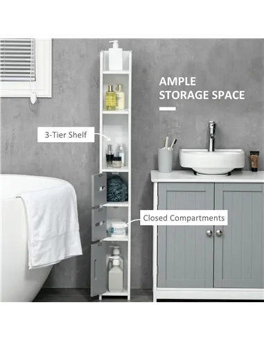 kleankin Modern Bathroom Storage Cabinet, Freestanding Tall Bathroom Cabinet with Open Shelves and 3 Cupboards with Door, for Be