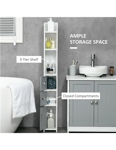 kleankin Modern Bathroom Storage Cabinet, Freestanding Tall Bathroom Cabinet with Open Shelves and 3 Cupboards with Door, for Be