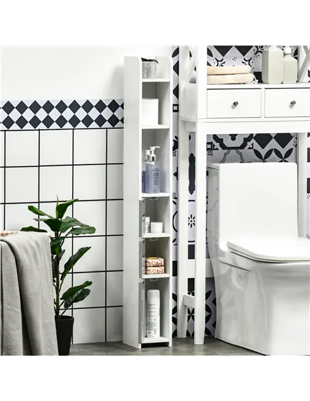 kleankin Modern Bathroom Storage Cabinet, Freestanding Tall Bathroom Cabinet with Open Shelves and 3 Cupboards with Door, for Be