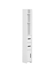 kleankin Modern Bathroom Storage Cabinet, Freestanding Tall Bathroom Cabinet with Open Shelves and 3 Cupboards with Door, for Be