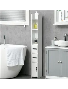 kleankin Modern Bathroom Storage Cabinet, Freestanding Tall Bathroom Cabinet with Open Shelves and 3 Cupboards with Door, for Be 2