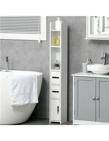 kleankin Modern Bathroom Storage Cabinet, Freestanding Tall Bathroom Cabinet with Open Shelves and 3 Cupboards with Door, for Be