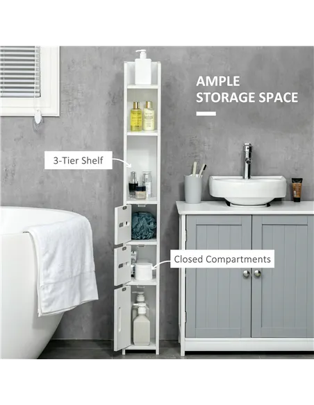 kleankin Modern Bathroom Storage Cabinet, Freestanding Tall Bathroom Cabinet with Open Shelves and 3 Cupboards with Door, for Be