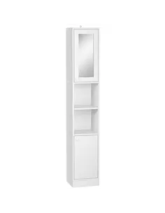 kleankin Tall Bathroom Storage Cabinet with Mirror, Narrow Bathroom Unit, Freestanding Bathroom Cupboard with Adjustable Shelves