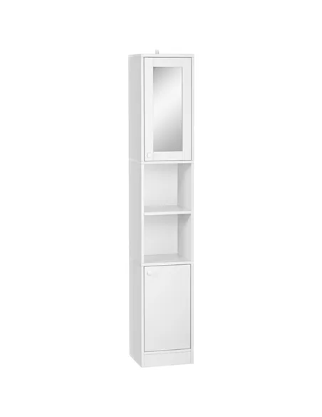 kleankin Tall Bathroom Storage Cabinet with Mirror, Narrow Bathroom Unit, Freestanding Bathroom Cupboard with Adjustable Shelves