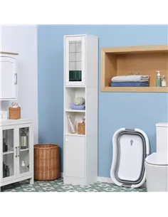kleankin Tall Bathroom Storage Cabinet with Mirror, Narrow Bathroom Unit, Freestanding Bathroom Cupboard with Adjustable Shelves 2