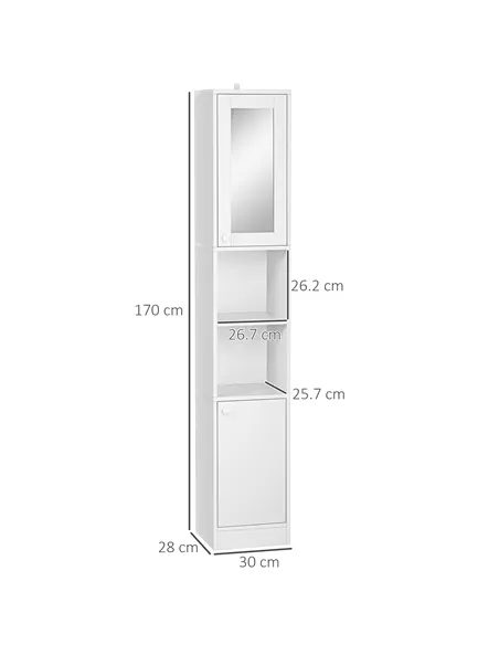 kleankin Tall Bathroom Storage Cabinet with Mirror, Narrow Bathroom Unit, Freestanding Bathroom Cupboard with Adjustable Shelves