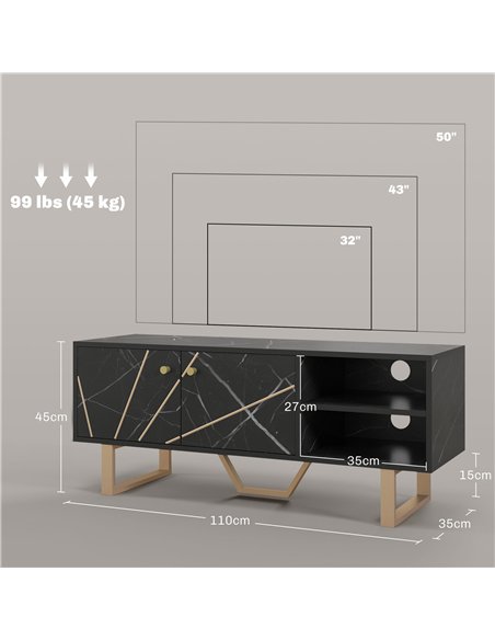 HOMCOM TV Stand Cabinet for TVs up to 50 Inches, TV Unit with Storage Shelves and Cupboard for Living Room, Black Marble Tone