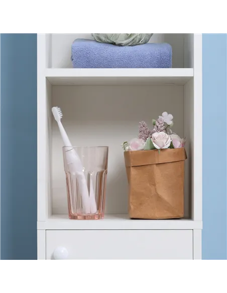 kleankin Tall Bathroom Storage Cabinet with Mirror, Narrow Bathroom Unit, Freestanding Bathroom Cupboard with Adjustable Shelves