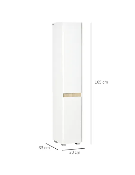 kleankin Tall Bathroom Cabinet with Adjustable Shelves, 5-Tier Modern Freestanding Tallboy with Storage Cabinets, White
