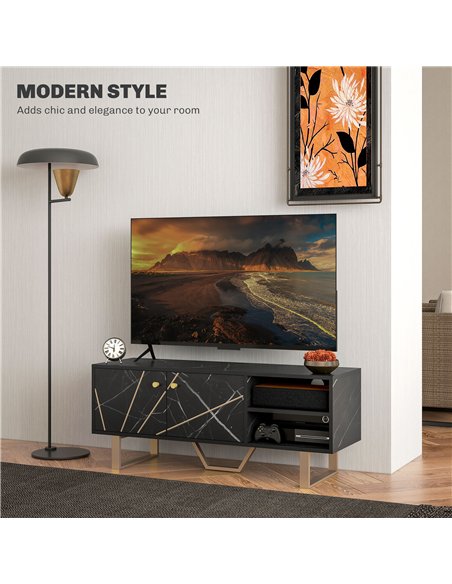 HOMCOM TV Stand Cabinet for TVs up to 50 Inches, TV Unit with Storage Shelves and Cupboard for Living Room, Black Marble Tone