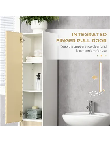 kleankin Tall Bathroom Cabinet with Adjustable Shelves, 5-Tier Modern Freestanding Tallboy with Storage Cabinets, White