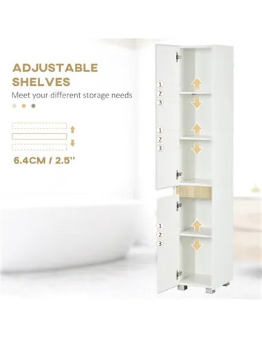 kleankin Tall Bathroom Cabinet with Adjustable Shelves, 5-Tier Modern Freestanding Tallboy with Storage Cabinets, White