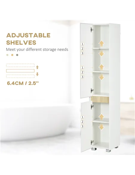 kleankin Tall Bathroom Cabinet with Adjustable Shelves, 5-Tier Modern Freestanding Tallboy with Storage Cabinets, White